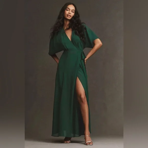 Reformation Winslow Short Sleeve Wrap Dress Emerald Green XS EUC - Picture 2 of 11